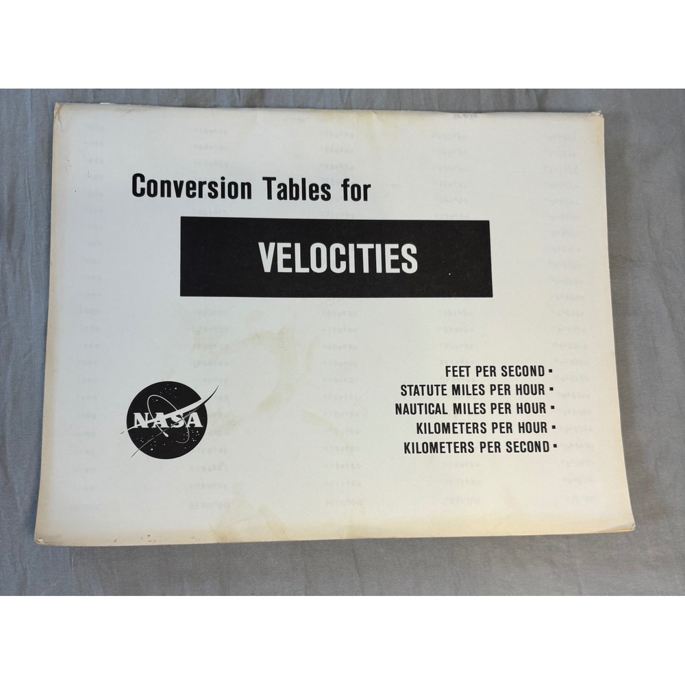 Vintage 1970s NASA Conversion Tables for Velocities Manual